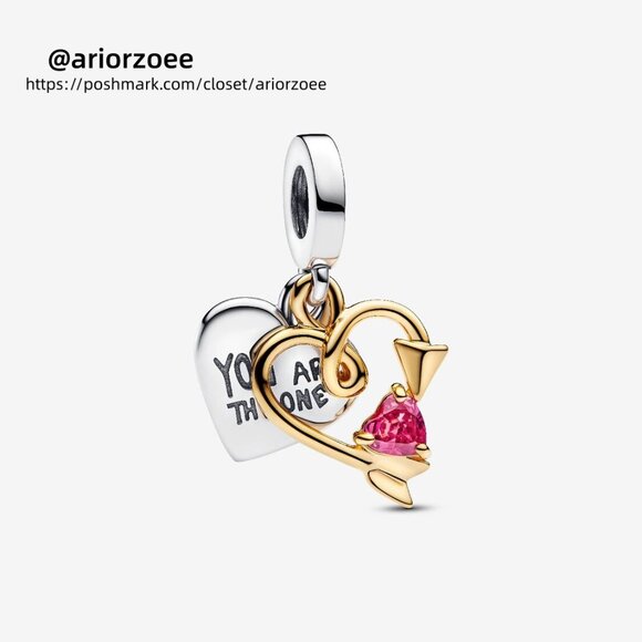 Pandora Engravable Heart & Arrow Double Dangle Charm - Picture 1 of 6